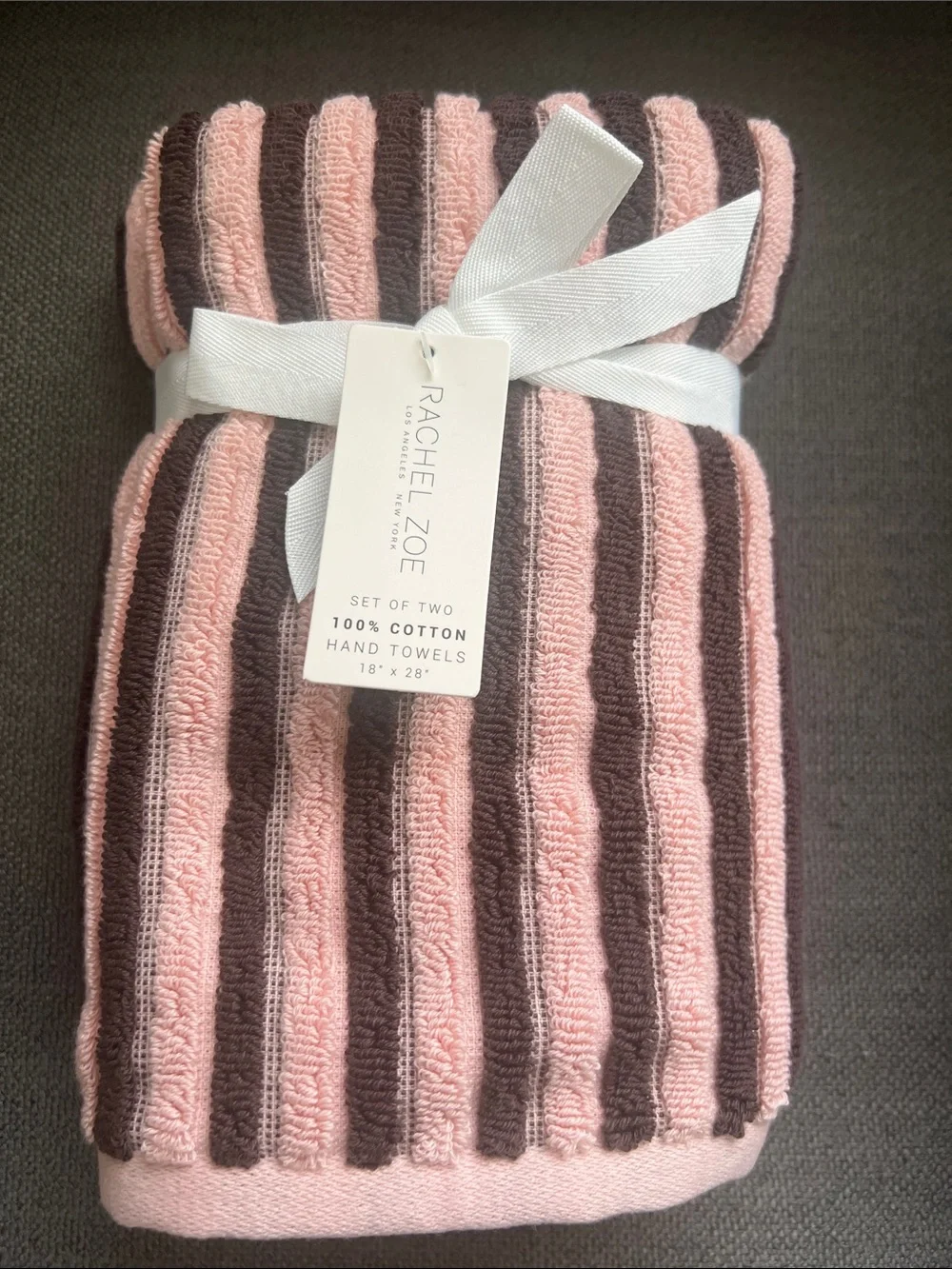 8 pc Rachel Zoe Rainbow Bath towel Set Stripe Cotton Hand Towels pink